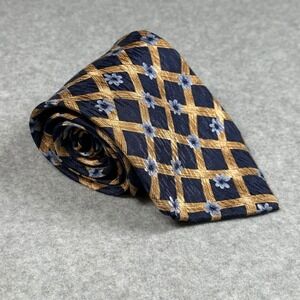 Vintage Cocktail Collection Silk Tie Navy Gold Lattice Floral USA